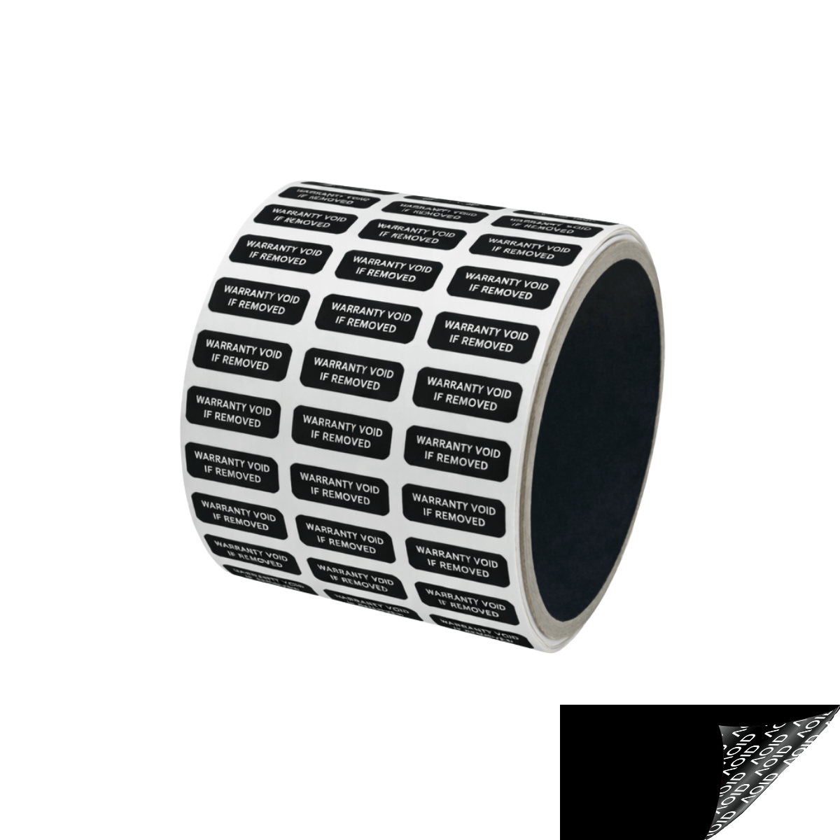 250 Black TamperGuard® Tamper Evident Security Label Seal Sticker Non Residue, Rectangle 0.75" x 0.25" (19mm x 6mm). Printed: Warranty Void if Removed + Serial Number.