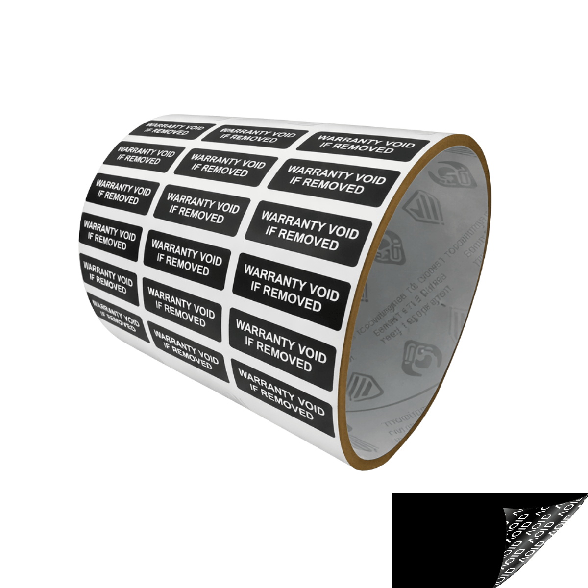 250 Black TamperGuard® Tamper Evident Security Label Seal Sticker Non Residue, Rectangle 1"x 0.375" (25mm x 9mm). Printed: Warranty Void if Removed + Serial Number.