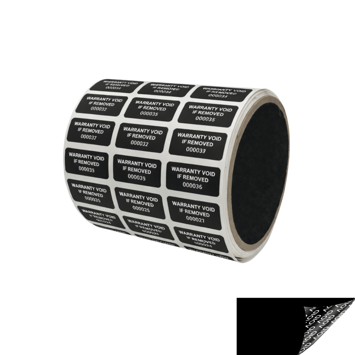 250 Black TamperGuard® Tamper Evident Security Label Seal Sticker Non Residue, Rectangle 1"x 0.5" (25mm x 13mm). Printed: Warranty Void if Removed + Serial Number.