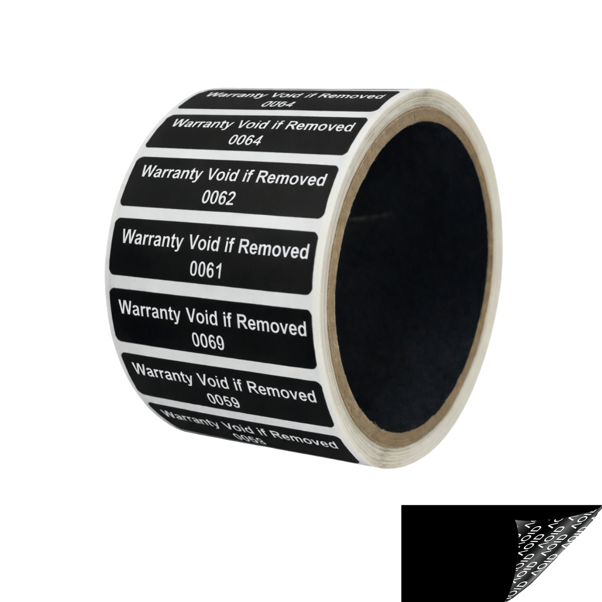1,000 Tamper Evident Black Non Residue Security Labels TamperGuard® Seal Sticker, Rectangle 2" x .5" (51mm x 13mm). Printed: Warranty Void if Removed + Serialized