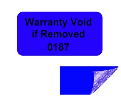 250 Blue TamperGuard® Tamper Evident Security Label Seal Sticker Non Residue, Rectangle 1"x 0.5" (25mm x 13mm). Printed: Warranty Void if Removed + Serial Number.