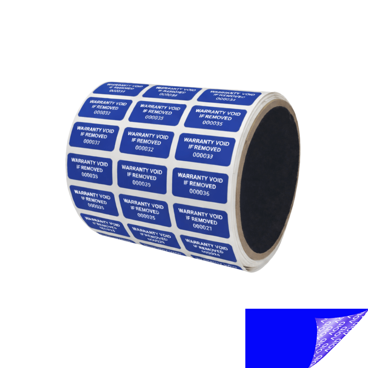 250 Blue TamperGuard® Tamper Evident Security Label Seal Sticker Non Residue, Rectangle 1"x 0.5" (25mm x 13mm). Printed: Warranty Void if Removed + Serial Number.