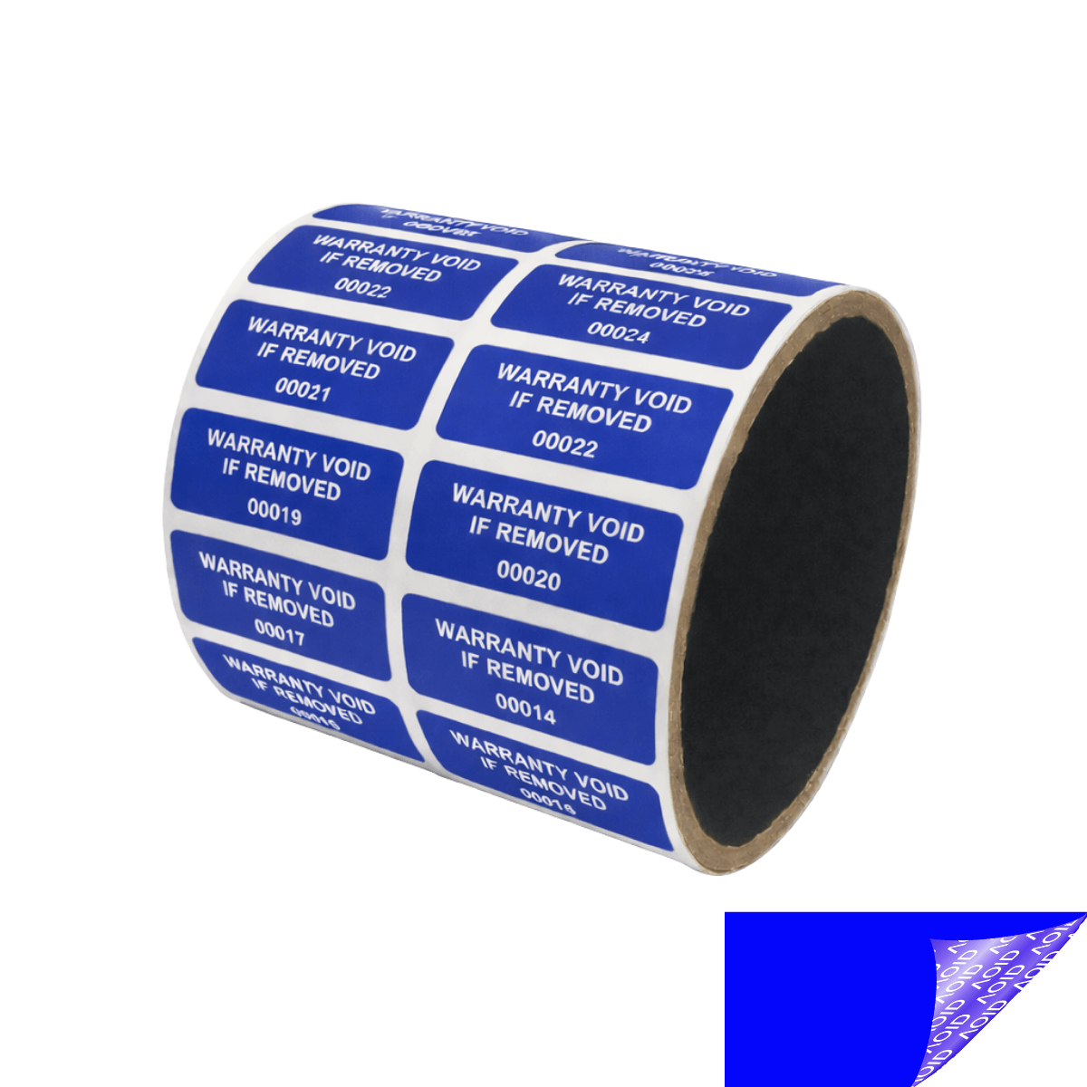 5,000 Tamper Evident Blue Non Residue Security Labels TamperGuard® Seal Sticker, Rectangle 1.5" x 0.6" (38mm x 15mm). Printed: Warranty Void if Removed + Serialized