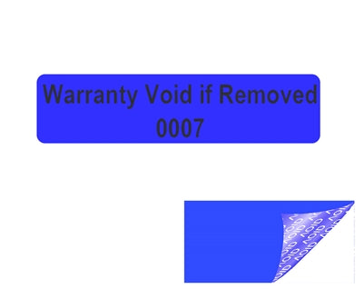 10,000 Tamper Evident Blue Non Residue Security Labels TamperGuard® Seal Sticker, Rectangle 2" x .5" (51mm x 13mm). Printed: Warranty Void if Removed + Serialized