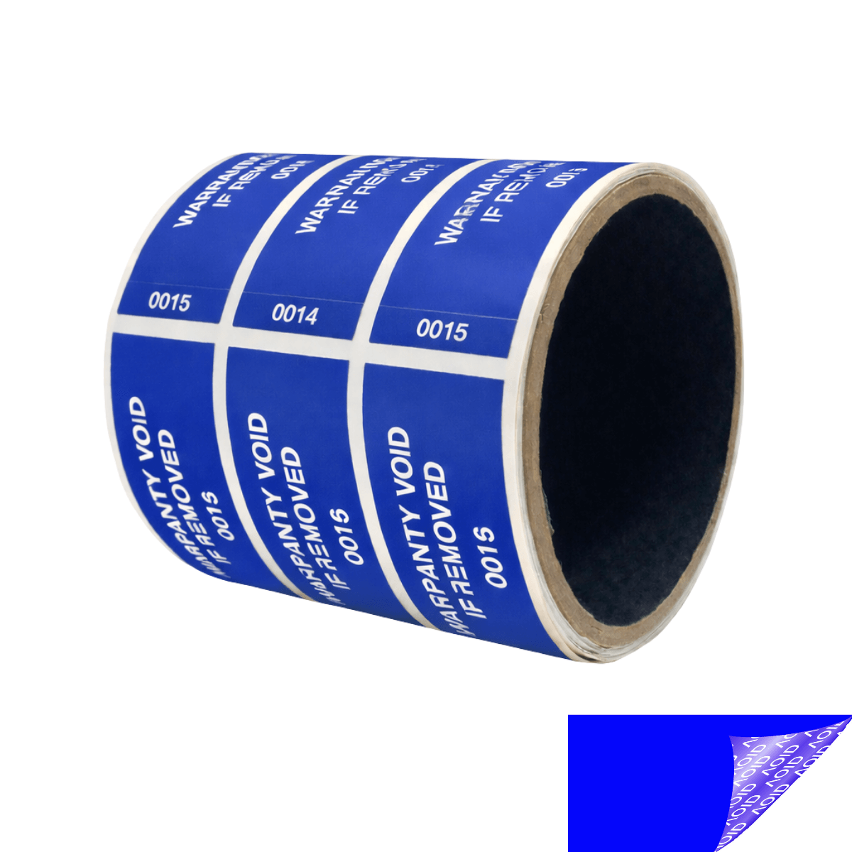10,000 Tamper Evident Blue Non Residue Security Labels TamperGuard® Seal Sticker, Rectangle 2.75" x 1" (70mm x 25mm). Printed: Warranty Void if Removed + Serialized