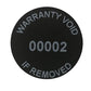 250 Tamper Evident Black Non Residue Security Labels TamperGuard® Seal Sticker, Round/ Circle 0.75" diameter (19mm). Printed: Warranty Void if Removed + Serialized