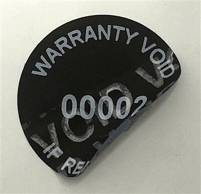 250 Tamper Evident Black Non Residue Security Labels TamperGuard® Seal Sticker, Round/ Circle 0.75" diameter (19mm). Printed: Warranty Void if Removed + Serialized