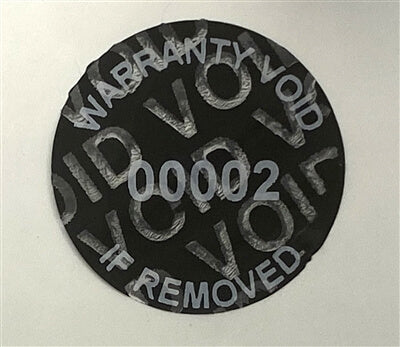 250 Tamper Evident Black Non Residue Security Labels TamperGuard® Seal Sticker, Round/ Circle 0.75" diameter (19mm). Printed: Warranty Void if Removed + Serialized