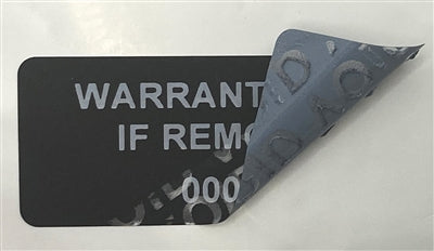 250 Tamper Evident Black Non Residue Security Labels TamperGuard® Seal Sticker, Rectangle 1.5" x 0.6" (38mm x 15mm). Printed: Warranty Void if Removed + Serialized