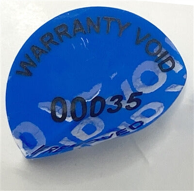 250 Tamper Evident Blue Non Residue Security Labels TamperGuard® Seal Sticker, Round/ Circle 0.75" diameter (19mm). Printed: Warranty Void if Removed + Serialized