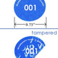 250 Tamper Evident Blue Non Residue Security Labels TamperGuard® Seal Sticker, Round/ Circle 0.75" diameter (19mm). Printed: Warranty Void if Removed + Serialized