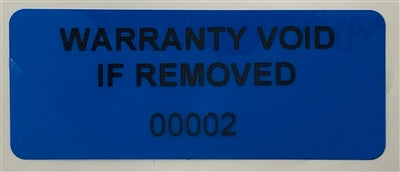5,000 Tamper Evident Blue Non Residue Security Labels TamperGuard® Seal Sticker, Rectangle 1.5" x 0.6" (38mm x 15mm). Printed: Warranty Void if Removed + Serialized