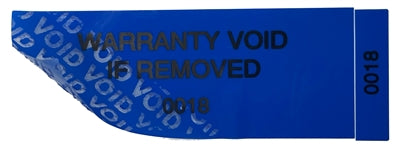 10,000 Tamper Evident Blue Non Residue Security Labels TamperGuard® Seal Sticker, Rectangle 2.75" x 1" (70mm x 25mm). Printed: Warranty Void if Removed + Serialized