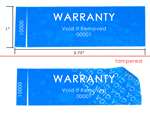 10,000 Tamper Evident Blue Non Residue Security Labels TamperGuard® Seal Sticker, Rectangle 2.75" x 1" (70mm x 25mm). Printed: Warranty Void if Removed + Serialized