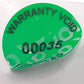 500 Tamper-Evident Green Non Residue Security Labels TamperGuard® Seal Sticker, Round/ Circle 0.75" diameter (19mm). Printed: Warranty Void if Removed + Serialized