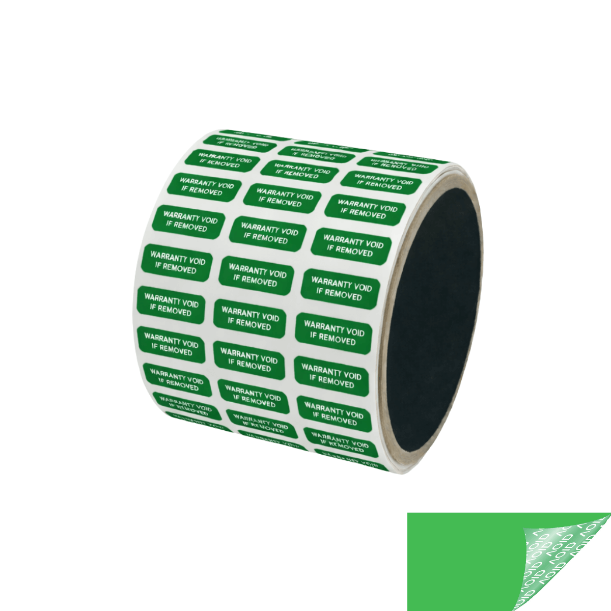 2,000 Green TamperGuard® Tamper Evident Security Label Seal Sticker Non Residue, Rectangle 0.75" x 0.25" (19mm x 6mm). Printed: Warranty Void if Removed + Serial Number.