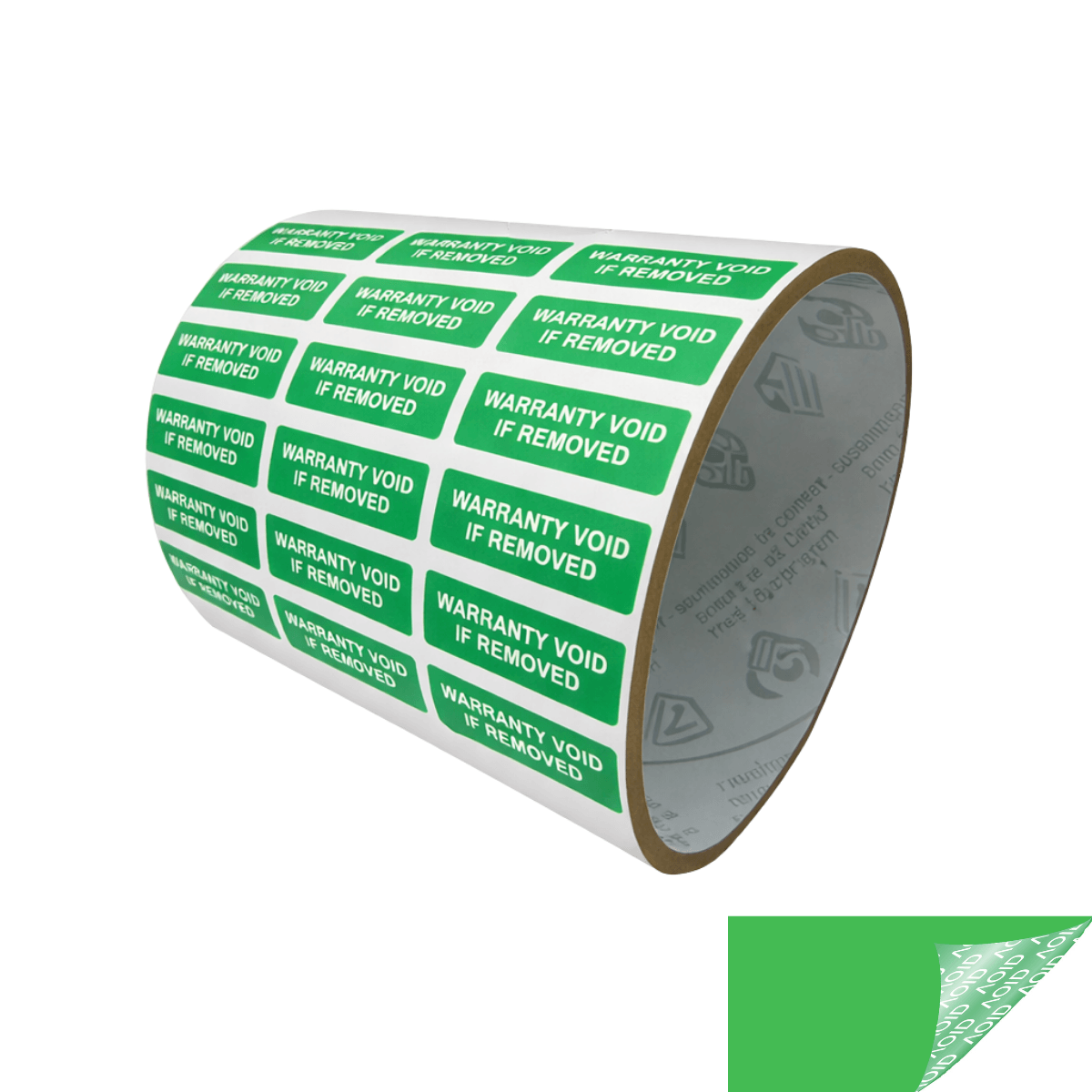 250 Green TamperGuard® Tamper Evident Security Label Seal Sticker Non Residue, Rectangle 1"x 0.375" (25mm x 9mm). Printed: Warranty Void if Removed + Serial Number.