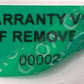 500 Tamper-Evident Green Non Residue Security Labels TamperGuard® Seal Sticker, Rectangle 1.5" x 0.6" (38mm x 15mm). Printed: Warranty Void if Removed + Serialized