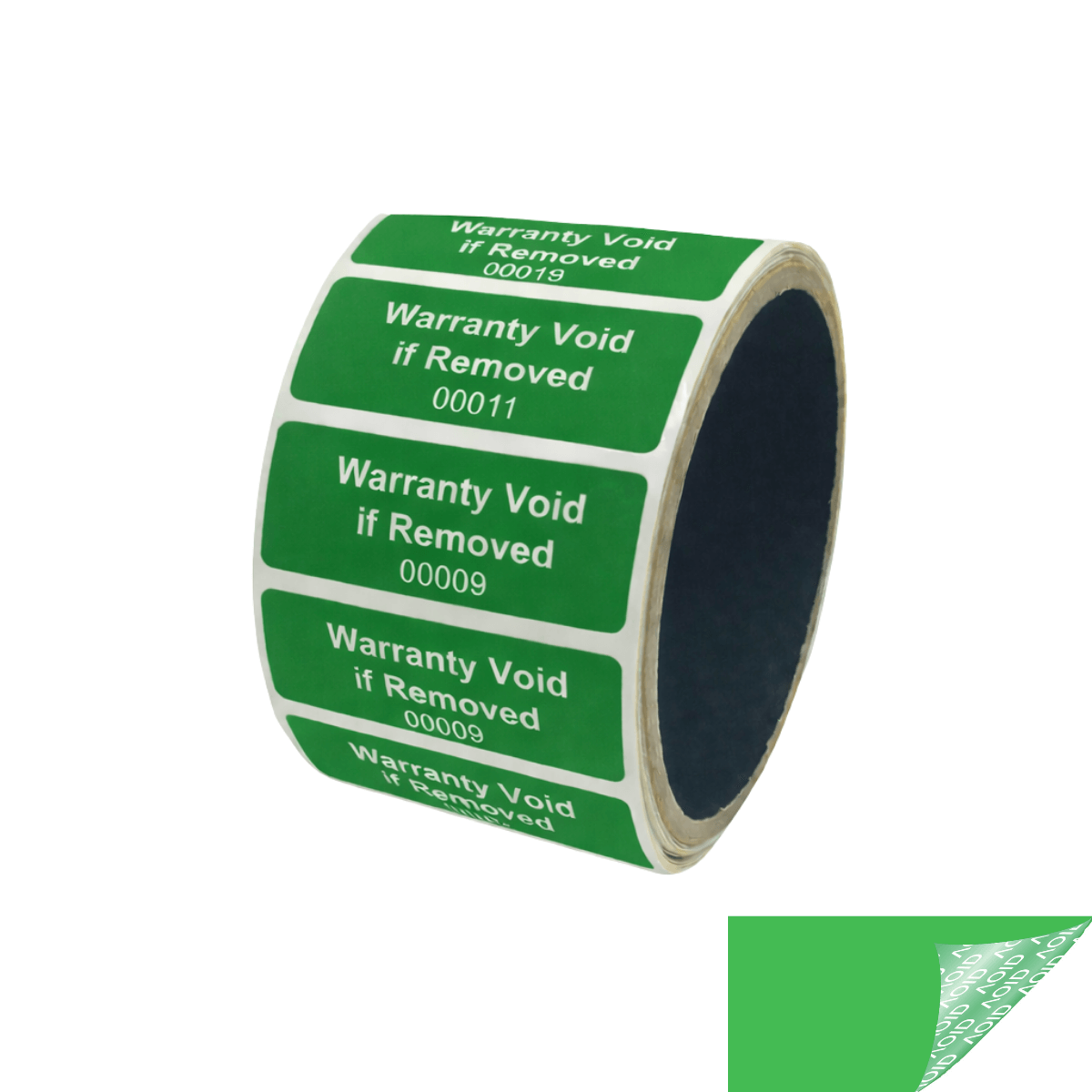 2,000 Green TamperGuard® Tamper Evident Security Label Seal Sticker Non Residue, Rectangle 2" x 0.75" (51mm x 19mm). Printed: Warranty Void if Removed + Serial Number.
