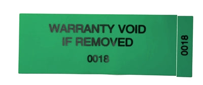 500 Tamper-Evident Green Non Residue Security Labels TamperGuard® Seal Sticker , Rectangle 2.75" x 1" (70mm x 25mm). Printed: Warranty Void if Removed + Serialized