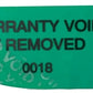 500 Tamper-Evident Green Non Residue Security Labels TamperGuard® Seal Sticker , Rectangle 2.75" x 1" (70mm x 25mm). Printed: Warranty Void if Removed + Serialized