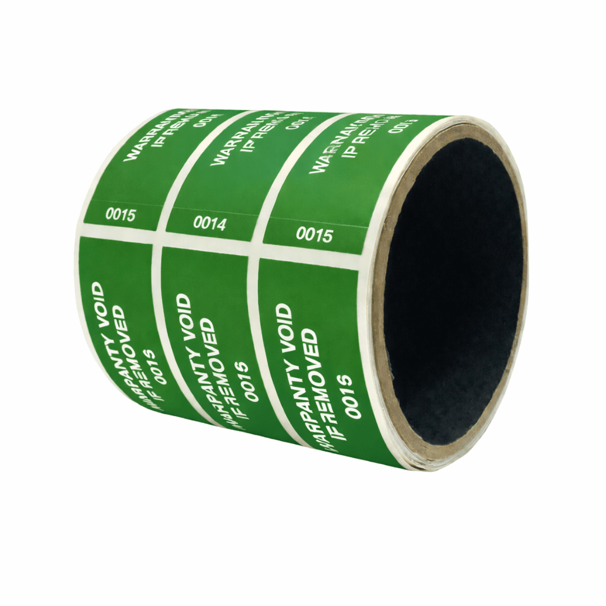 5,000 Tamper-Evident Green Non Residue Security Labels TamperGuard® Seal Sticker, Rectangle 2.75" x 1" (70mm x 25mm). Printed: Warranty Void if Removed + Serialized