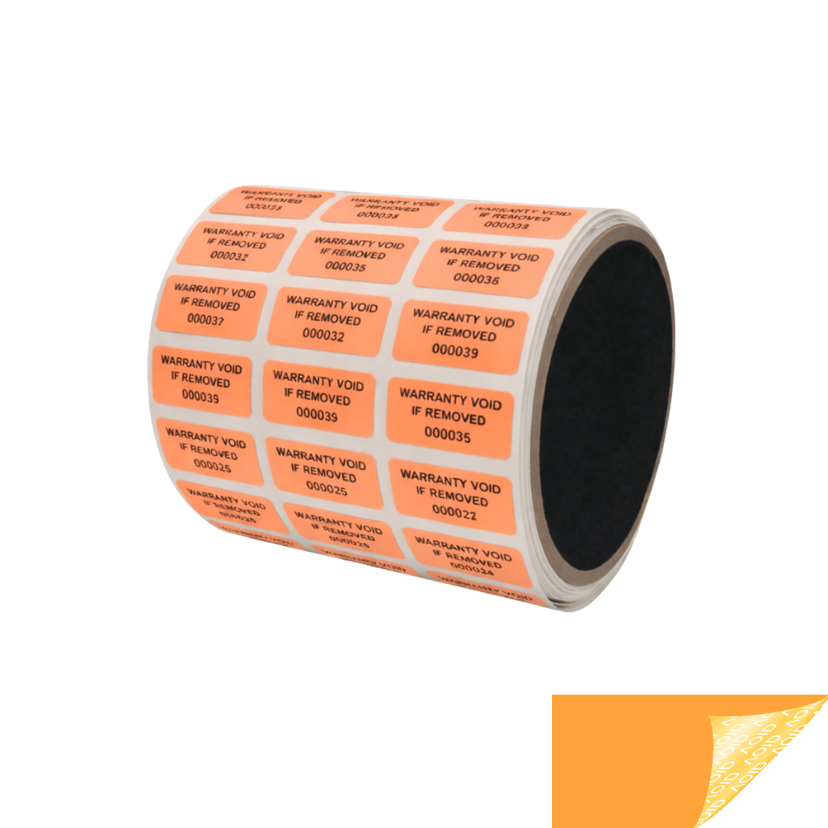 250 Orange TamperGuard® Tamper Evident Security Label Seal Sticker Non Residue, Rectangle 1"x 0.5" (25mm x 13mm). Printed: Warranty Void if Removed + Serial Number.