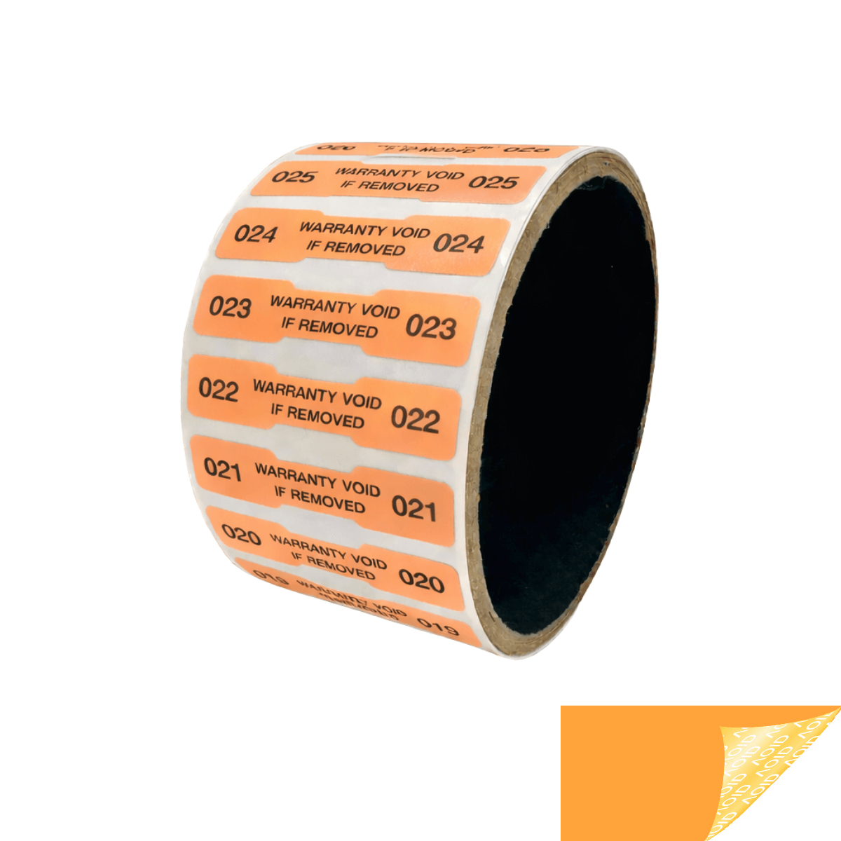 10,000 Tamper Evident Orange Non Residue Security Labels TamperGuard® Seal Sticker, Dogbone 1.75" x 0.375" (44mm x 9mm). Printed: Warranty Void if Removed + Serialized