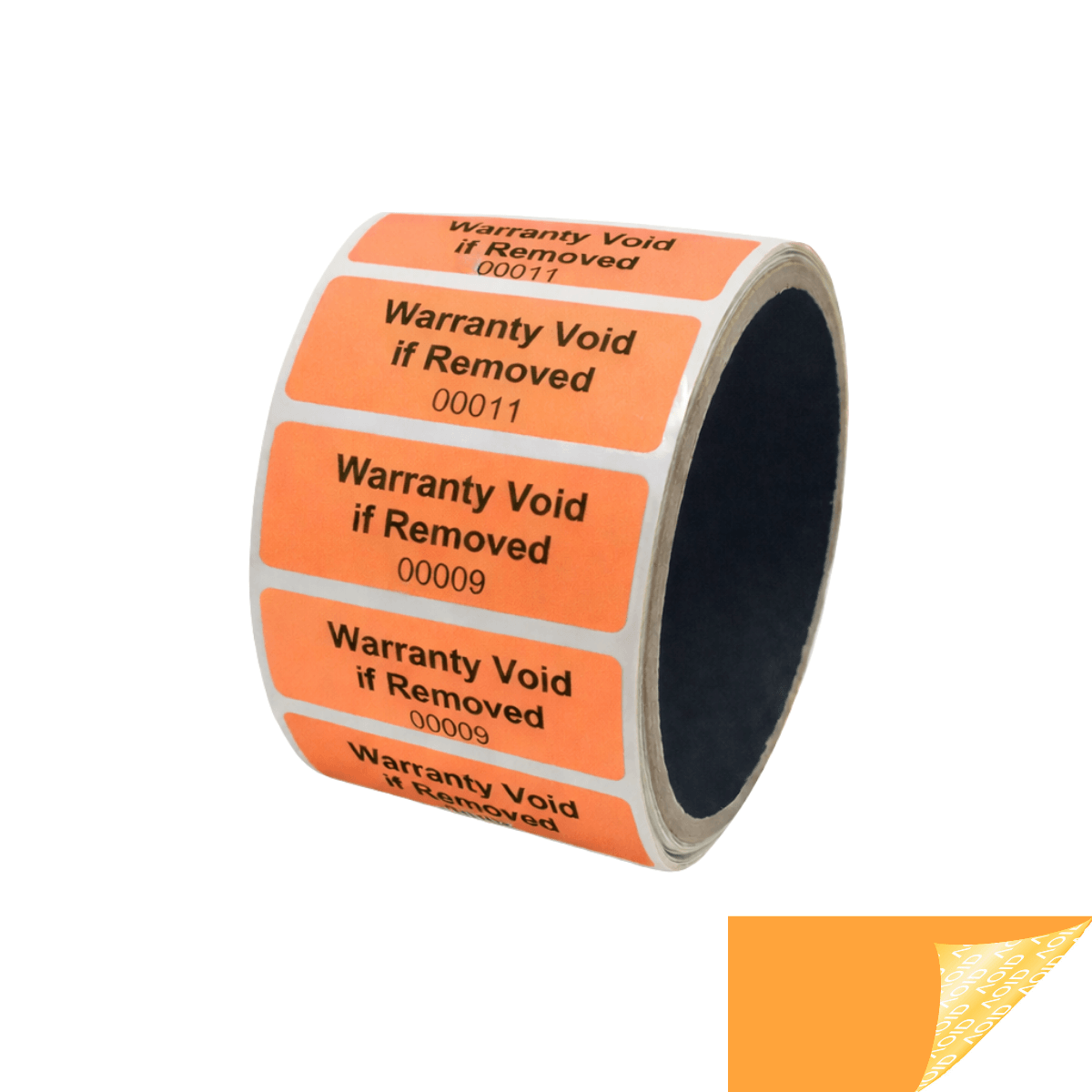 10,000 Orange TamperGuard® Tamper Evident Security Label Seal Sticker Non Residue, Rectangle 2" x 0.75" (51mm x 19mm). Printed: Warranty Void if Removed + Serial Number.