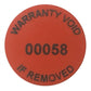 250 Tamper Evident Red Non Residue Security Labels TamperGuard® Seal Sticker, Round/ Circle 0.75" diameter (19mm). Printed: Warranty Void if Removed + Serialized