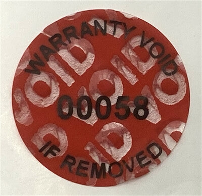 250 Tamper Evident Red Non Residue Security Labels TamperGuard® Seal Sticker, Round/ Circle 0.75" diameter (19mm). Printed: Warranty Void if Removed + Serialized