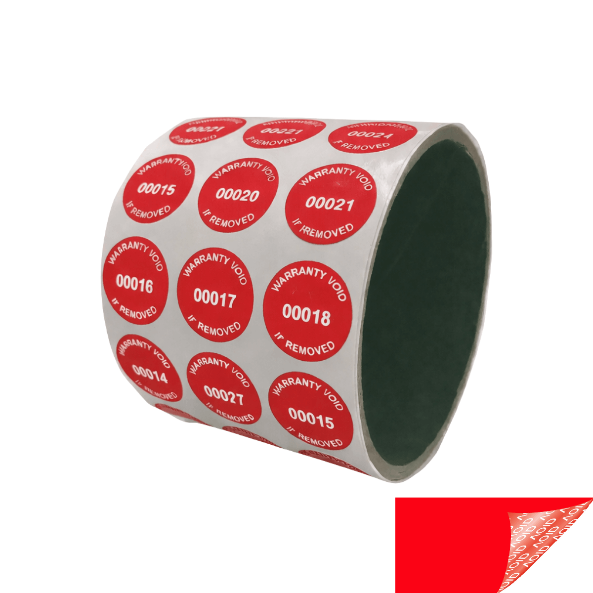 250 Tamper Evident Red Non Residue Security Labels TamperGuard® Seal Sticker, Round/ Circle 0.75" diameter (19mm). Printed: Warranty Void if Removed + Serialized