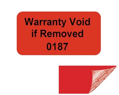 10,000 Red TamperGuard® Tamper Evident Security Label Seal Sticker Non Residue, Rectangle 1"x 0.5" (25mm x 13mm). Printed: Warranty Void if Removed + Serial Number.