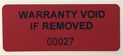 10,000 Tamper Evident Red Non Residue Security Labels TamperGuard® Seal Sticker, Rectangle 1.5" x 0.6" (38mm x 15mm). Printed: Warranty Void if Removed + Serialized