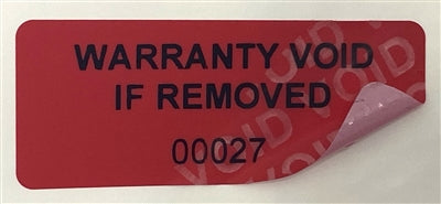 10,000 Tamper Evident Red Non Residue Security Labels TamperGuard® Seal Sticker, Rectangle 1.5" x 0.6" (38mm x 15mm). Printed: Warranty Void if Removed + Serialized