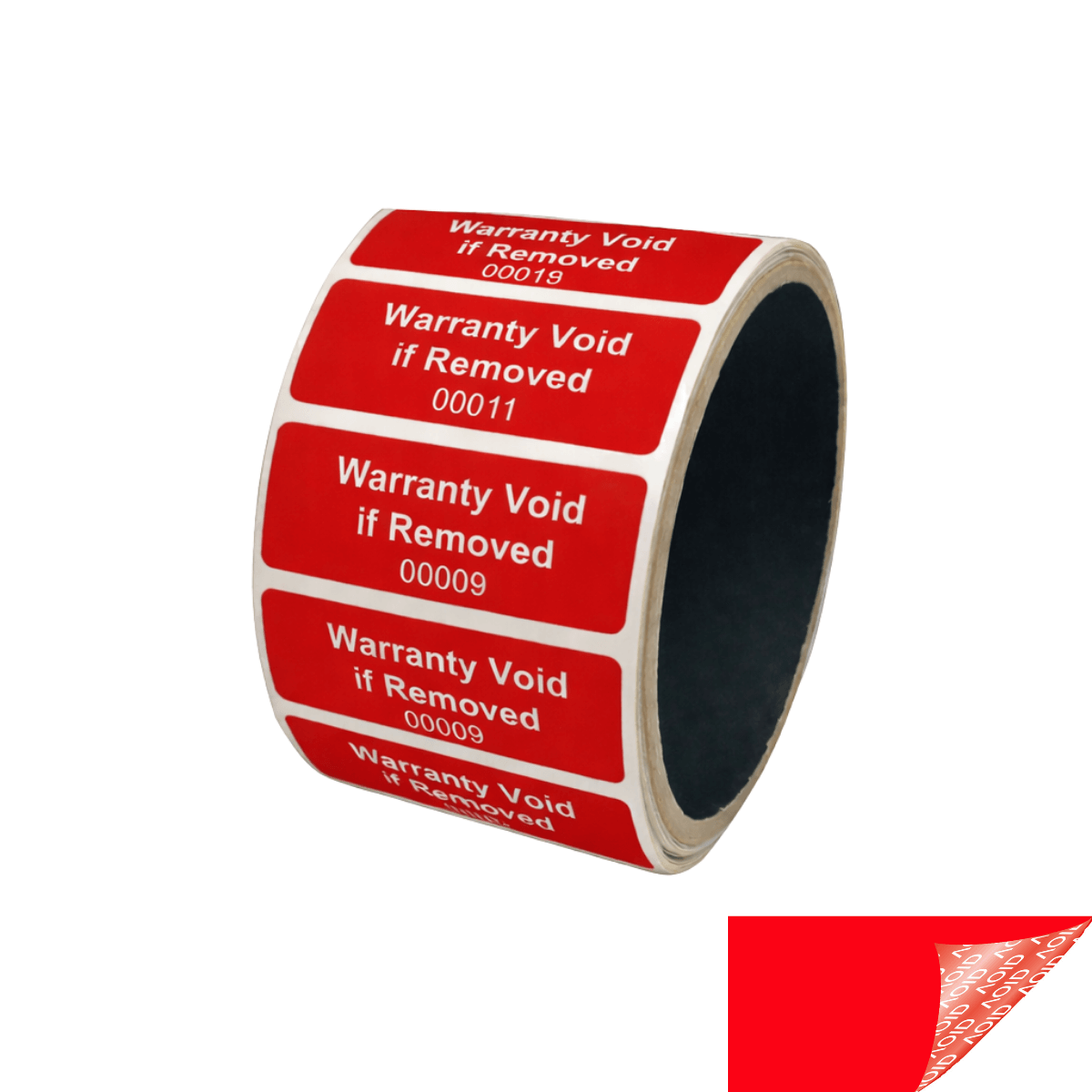 5,000 Red TamperGuard® Tamper Evident Security Label Seal Sticker Non Residue, Rectangle 2" x 0.75" (51mm x 19mm). Printed: Warranty Void if Removed + Serial Number.