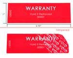 250 Tamper Evident Red Non Residue Security Labels TamperGuard® Seal Sticker, Rectangle 2.75" x 1" (70mm x 25mm). Printed: Warranty Void if Removed + Serialized