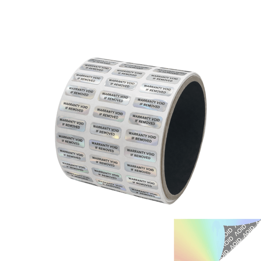 5,000 Rainbow TamperGuard® Tamper Evident Security Label Seal Sticker Non Residue, Rectangle 0.75" x 0.25" (19mm x 6mm). Printed: Warranty Void if Removed + Serial Number.
