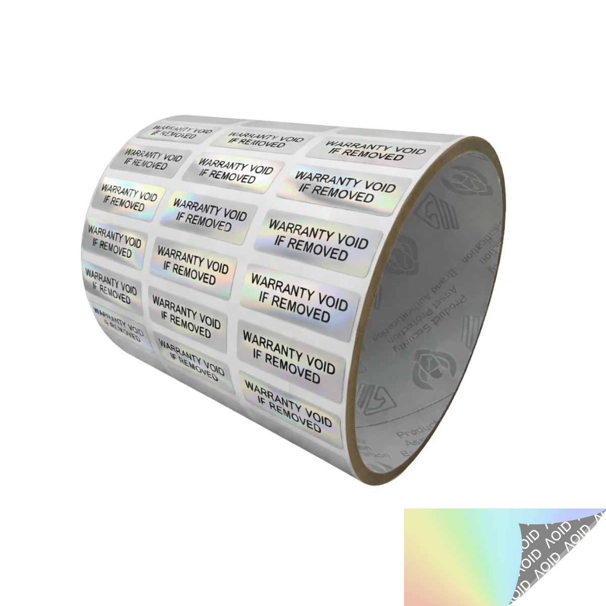 5,000 Rainbow TamperGuard® Tamper Evident Security Label Seal Sticker Non Residue, Rectangle 1"x 0.375" (25mm x 9mm). Printed: Warranty Void if Removed + Serial Number.