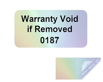 10,000 Rainbow TamperGuard® Tamper Evident Security Label Seal Sticker Non Residue, Rectangle 1"x 0.5" (25mm x 13mm). Printed: Warranty Void if Removed + Serial Number.