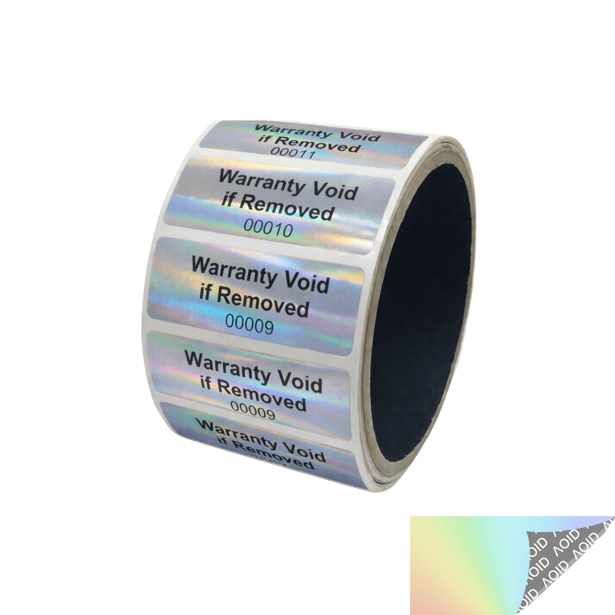 250 Rainbow TamperGuard® Tamper Evident Security Label Seal Sticker Non Residue, Rectangle 2" x 0.75" (51mm x 19mm). Printed: Warranty Void if Removed + Serial Number.