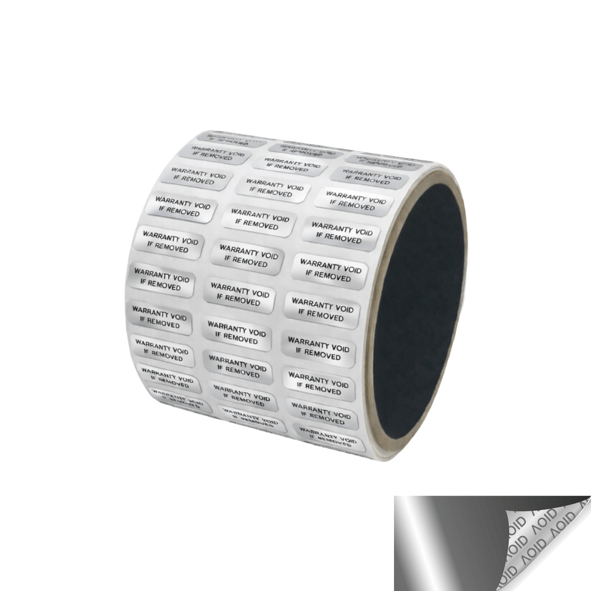 10,000 Silver Bright/ Chrome TamperGuard® Tamper Evident Security Label Seal Sticker Non Residue, Rectangle 0.75" x 0.25" (19mm x 6mm). Printed: Warranty Void if Removed + Serial Number.