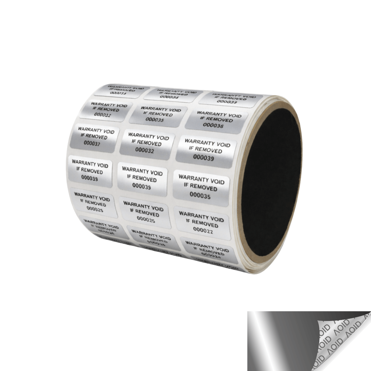 250 Silver Bright/ Chrome TamperGuard® Tamper Evident Security Label Seal Sticker Non Residue, Rectangle 1"x 0.5" (25mm x 13mm). Printed: Warranty Void if Removed + Serial Number.