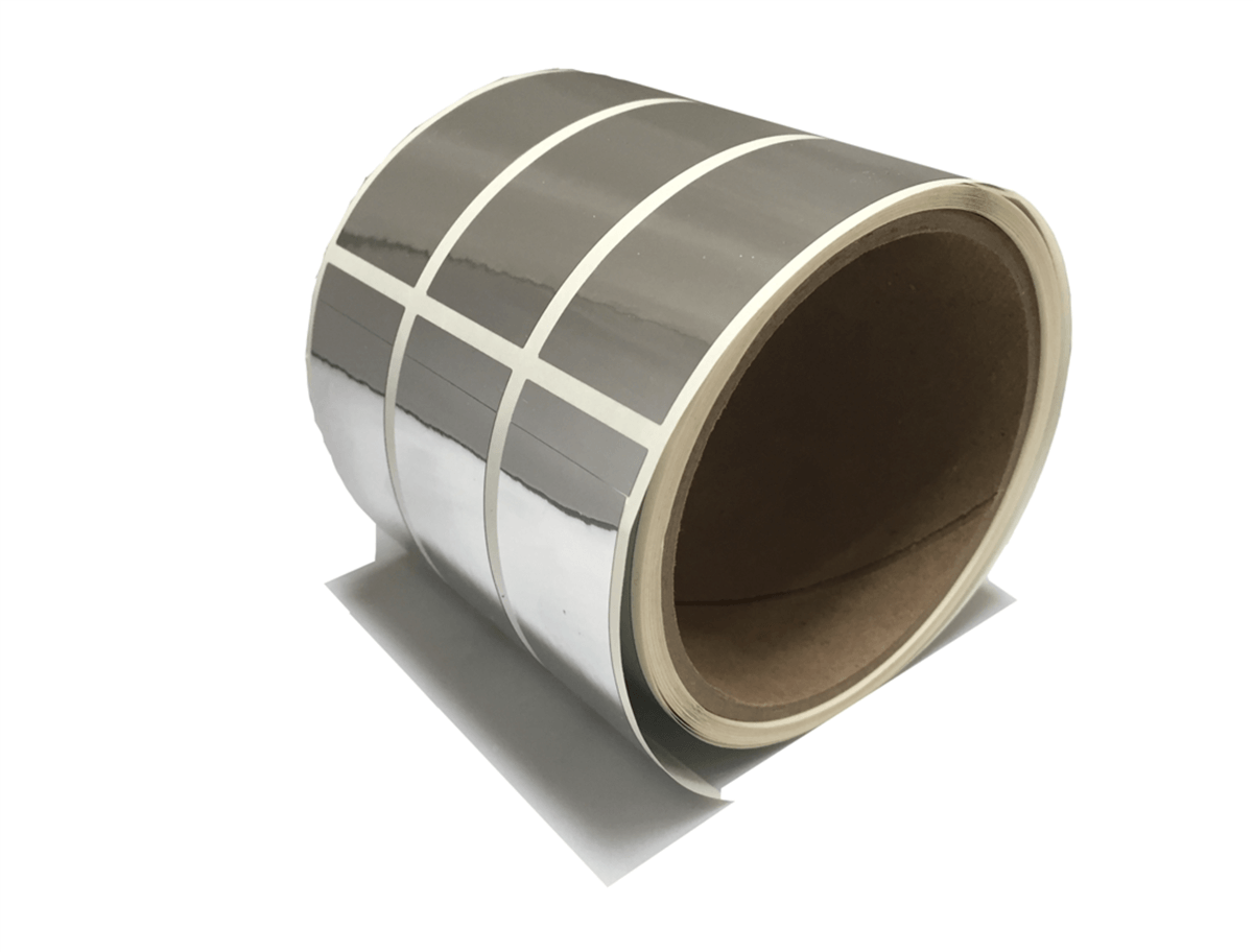 500 Tamper-Evident Metallic Silver / Chrome Non Residue Security Labels TamperGuard® Seal Sticker , Rectangle 2.75" x 1" (70mm x 25mm). Printed: Warranty Void if Removed + Serialized