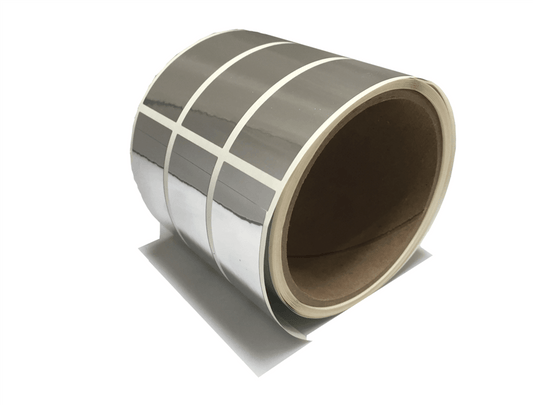 500 Tamper-Evident Metallic Silver / Chrome Non Residue Security Labels TamperGuard® Seal Sticker , Rectangle 2.75" x 1" (70mm x 25mm). Printed: Warranty Void if Removed + Serialized