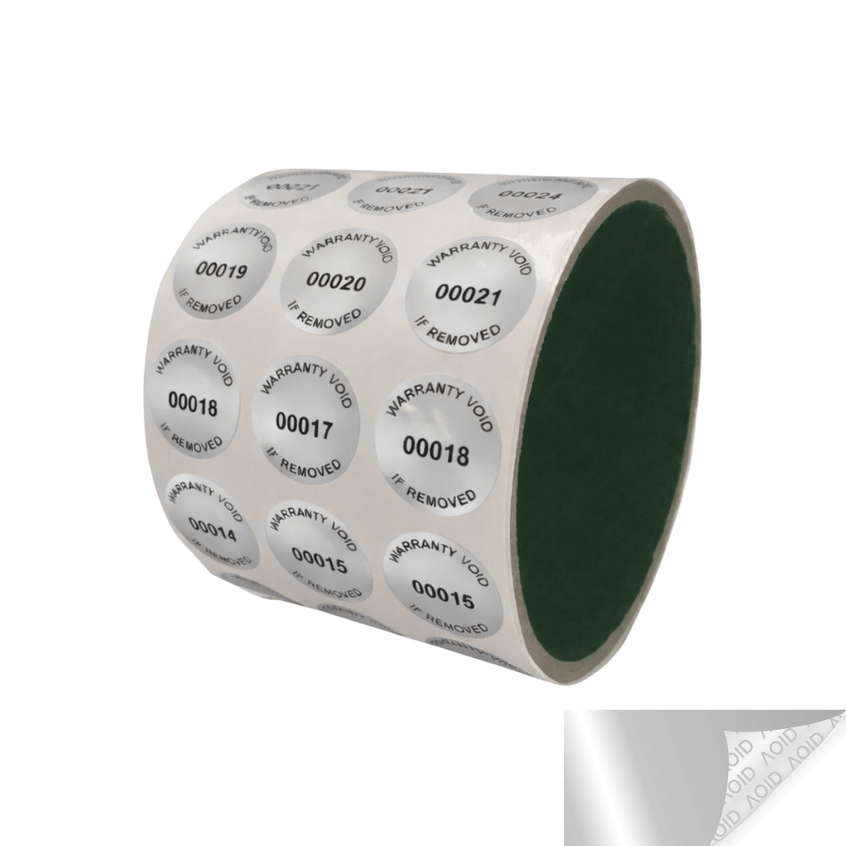 2,000 Tamper-Evident Metallic Silver Matte Non Residue Security Labels TamperGuard® Seal Sticker, Round/ Circle 0.75" diameter (19mm). Printed: Warranty Void if Removed + Serialized