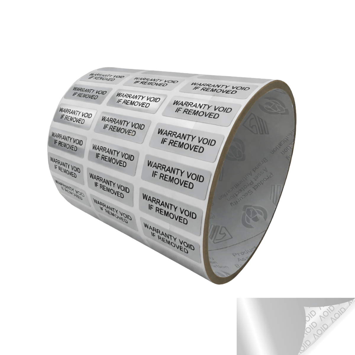 2,000 Silver Matte TamperGuard® Tamper Evident Security Label Seal Sticker Non Residue, Rectangle 1"x 0.375" (25mm x 9mm). Printed: Warranty Void if Removed + Serial Number.