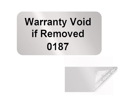 10,000 Silver Matte TamperGuard® Tamper Evident Security Label Seal Sticker Non Residue, Rectangle 1"x 0.5" (25mm x 13mm). Printed: Warranty Void if Removed + Serial Number.