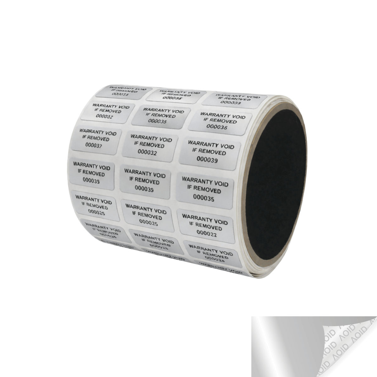 10,000 Silver Matte TamperGuard® Tamper Evident Security Label Seal Sticker Non Residue, Rectangle 1"x 0.5" (25mm x 13mm). Printed: Warranty Void if Removed + Serial Number.