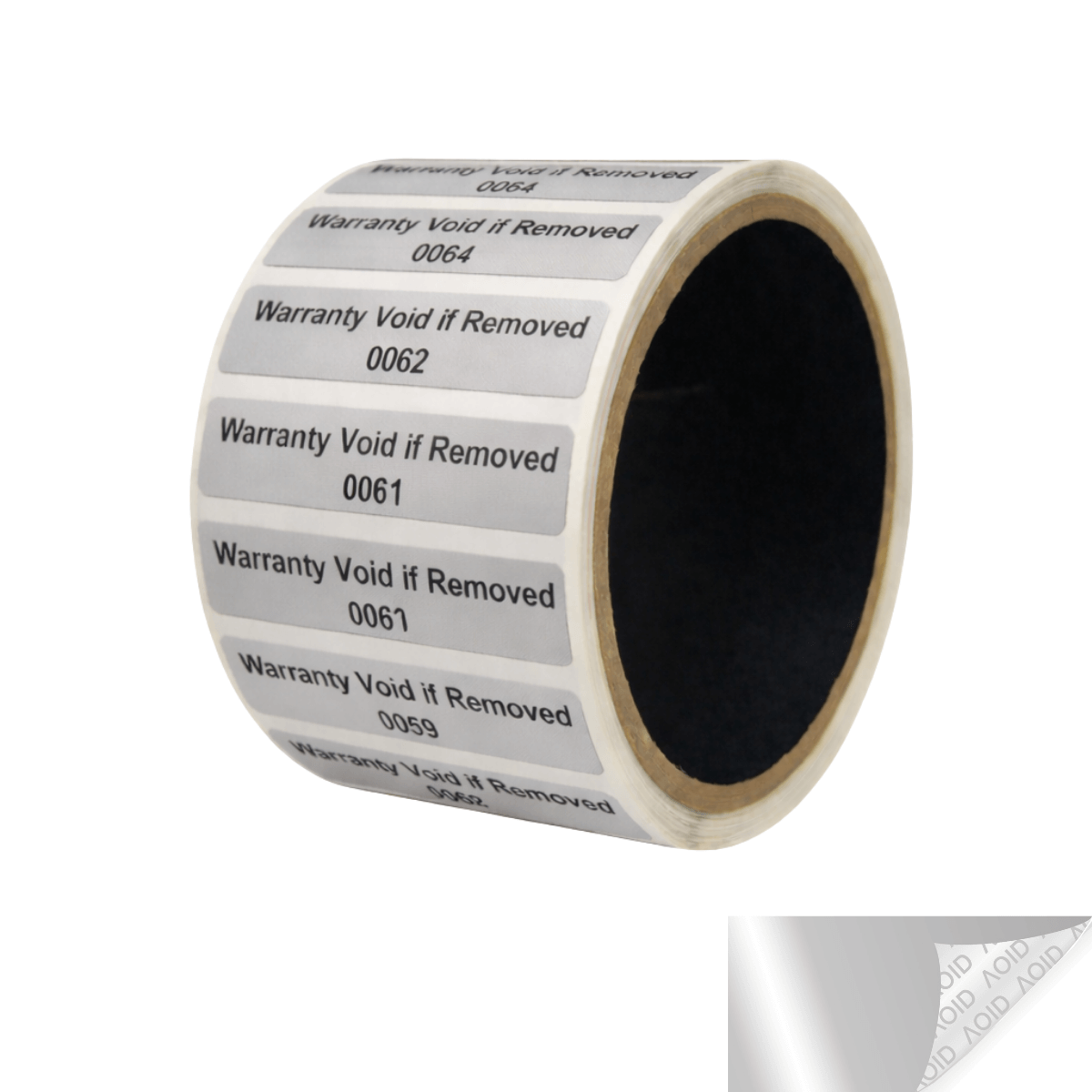 10,000 Tamper Evident Metallic Silver Matte Non Residue Security Labels TamperGuard® Seal Sticker, Rectangle 2" x .5" (51mm x 13mm). Printed: Warranty Void if Removed + Serialized